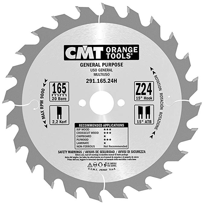 Sagblad for tre CMT 291; 165x2,2X20 mm; Z24