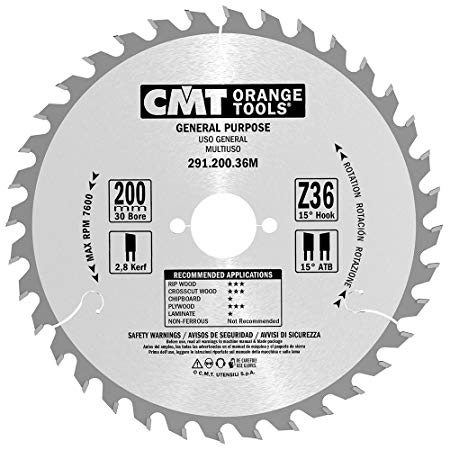 Sagblad for tre CMT 291; 200x2,8x30; Z36; 15°