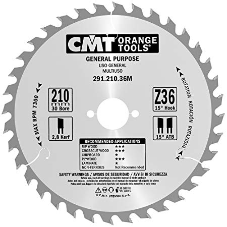 Sagblad for tre CMT 291; 210x2,8x30; Z36; 15°