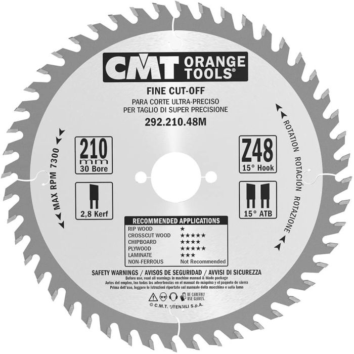 Sagblad for tre CMT 292; 210x2,8x30; Z48; 15°