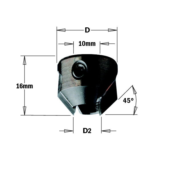 Konisk freser CMT 315.220.12; 22 mm; D2=11-12 mm