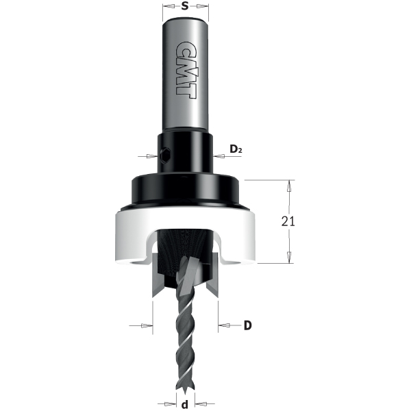 Trebore med forsenk CMT; 90°; S=10 mm; d=6 mm; D=14 mm