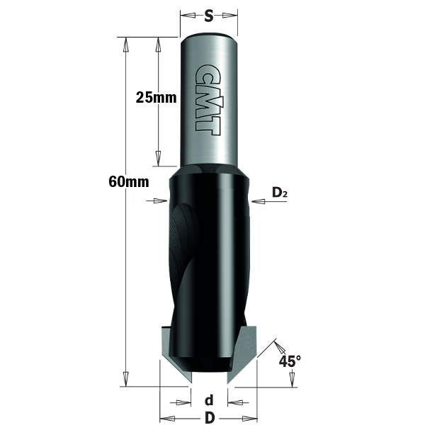 Konisk freser CMT 521.312.11; S=8 mm; D=12 mm