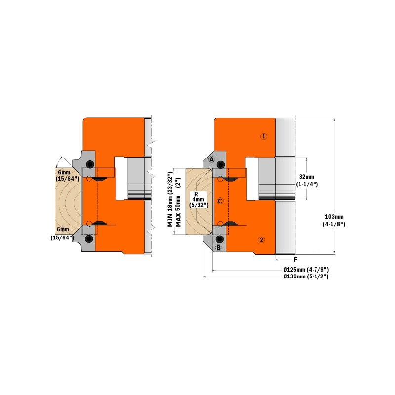 Profilkniver for skjærehoder CMT 695.005.A6; 2 stk