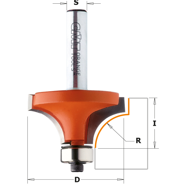 Avrundingsfres CMT; S=1/4''; D=19,1 mm; med kulelager