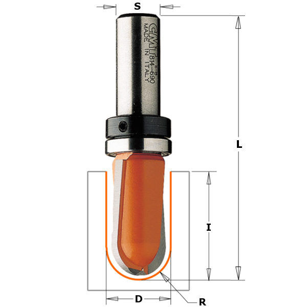 Avrundingsfreser CMT; S=8 mm; D=15,8 mm; med kulelager
