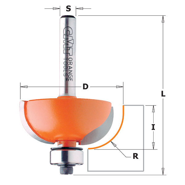 Avrundingsfreser CMT; S=12 mm; D=44,5 mm; med kulelager