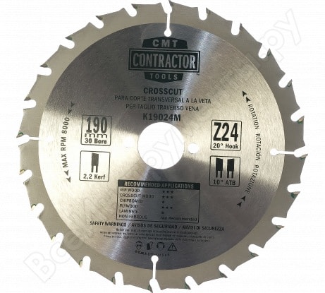 Sagblad for tre CMT Contractor; 190x2.2x30; Z24; 20°