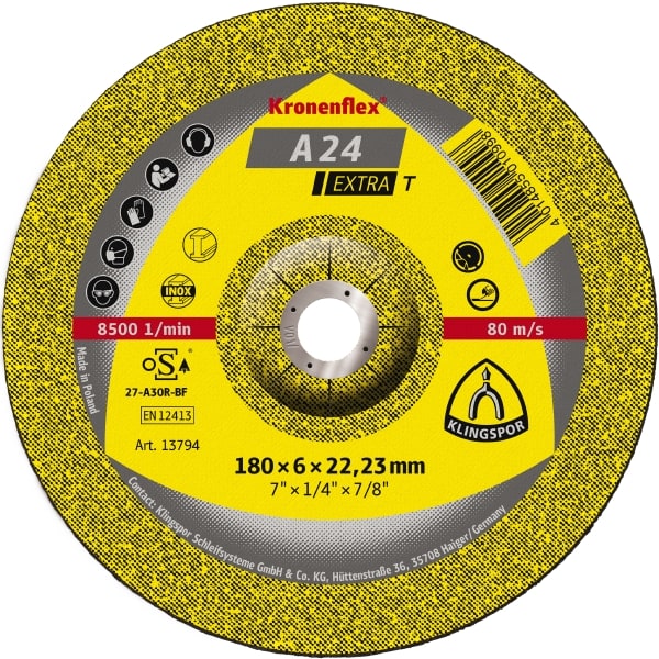Slipeskive Klingspor A 24 Extra T; 180x8x22,23 mm; 10 stk