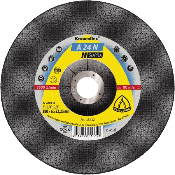 Slipeskive Klingspor A 24 N Supra; 180x4x22,23 mm; 10 stk