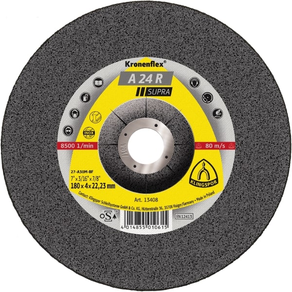 Slipeskive Klingspor A 24 R Supra; 180x10x22,23 mm; 10 stk