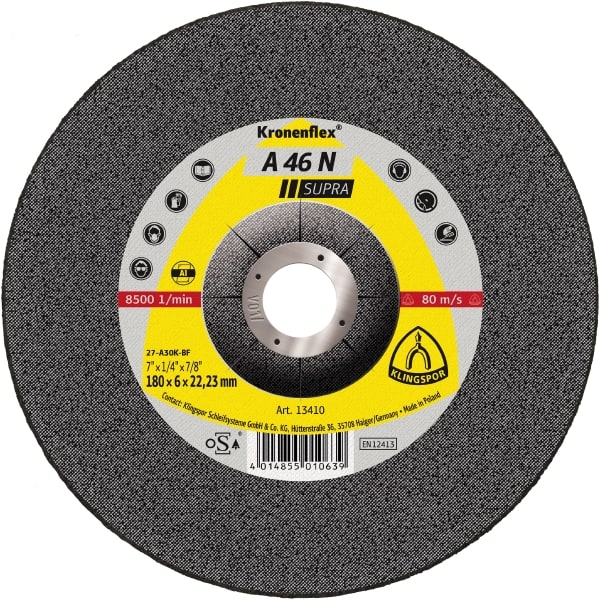 Slipeskive Klingspor A 46 N Supra; 180x8x22,23 mm; 10 stk