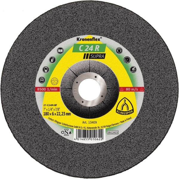 Slipeskive Klingspor C 24 R Supra; 180x6x22,23 mm; 10 stk