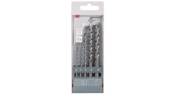 Borsett for betong Wolfcraft; 4-10 mm; 5 stk