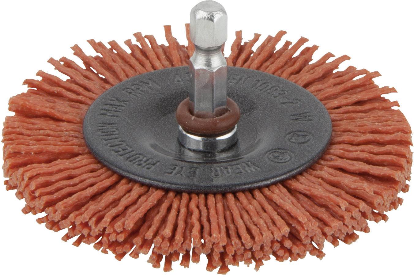 Skivebørste nylontråd Wolfcraft; 75x10 mm; HEX 1/4'' grov