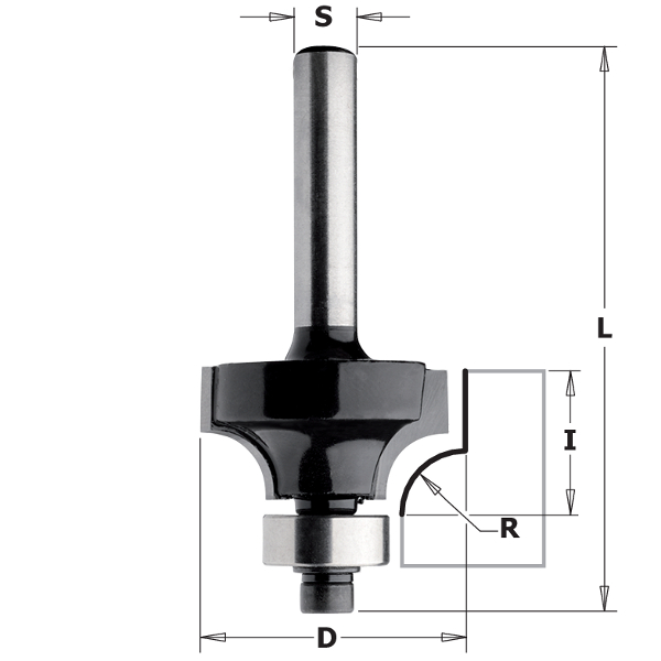 Avrundingsfres CMT Contractor K938-167; R=2; S=8; D=16,7 mm; med kulelager