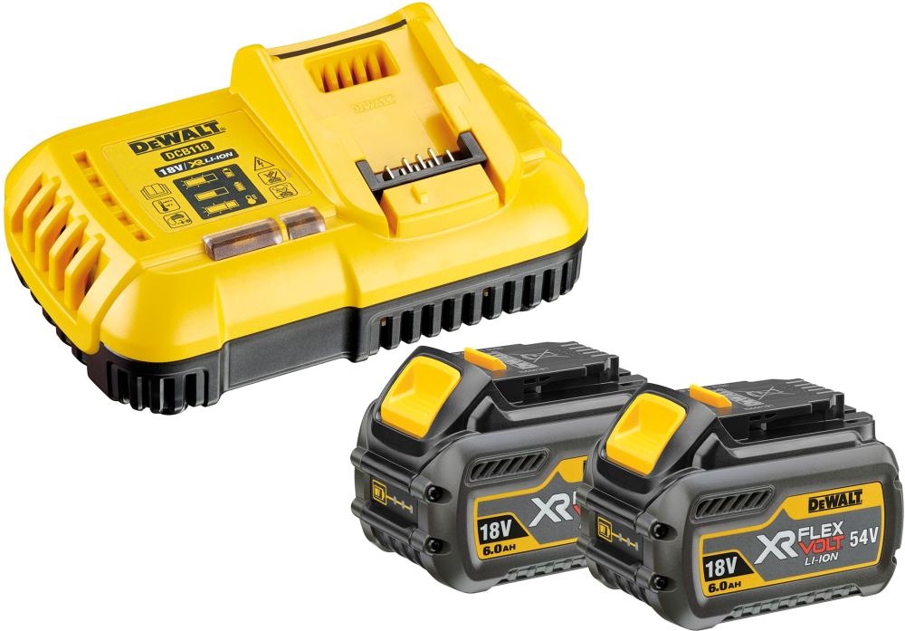 Tilbehørsett DeWalt DCB118T2; 18/54 V; 2x6,0 Ah + lader DCB118