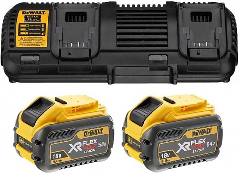 Tilbehørsett DeWalt FlexVolt; 18 V; 2x9,0 Ah batteri + lader DCB132