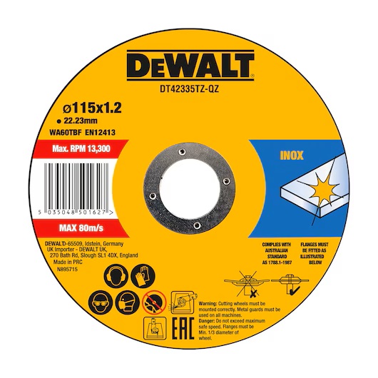 Abrasiv kappeskive DeWalt DT42335TZ; 115x1,2 mm; 10 stk