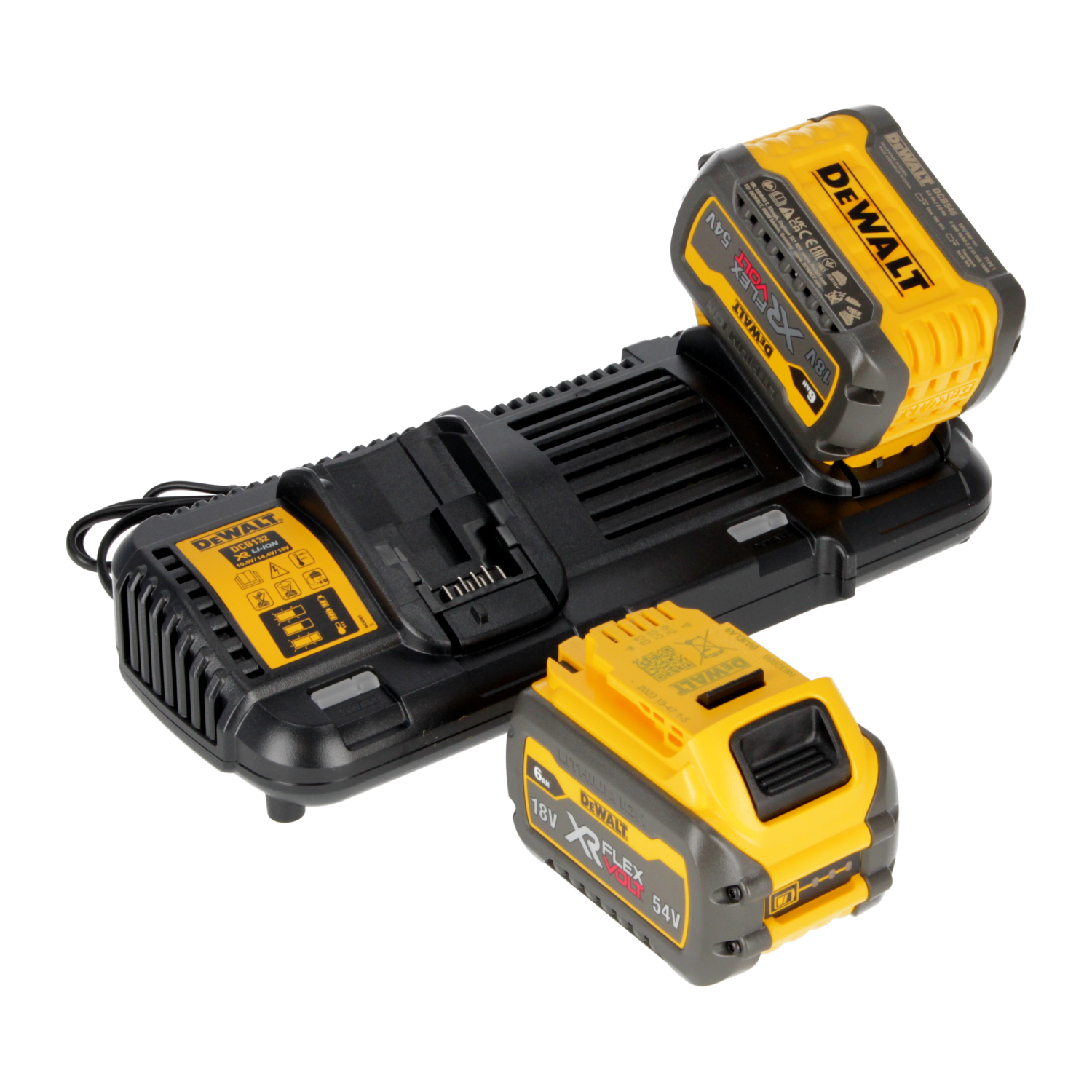 Tilbehørsett DeWalt FlexVolt; 18 V; 54 V; 2x6,0 Ah batteri + lader DCB132