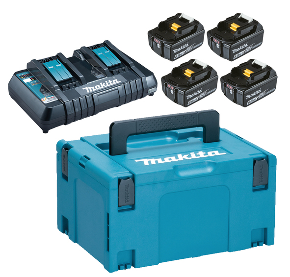 Tilbehørsett Makita Powerpack; 18V; 4x6,0 Ah + DC18RD