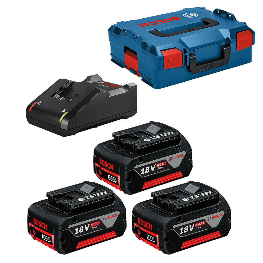 Tilbehørsett Bosch 0615990L3T; 18V; 3x5,0 Ah + lader GAL18V-40 til batteridrevne verktøy