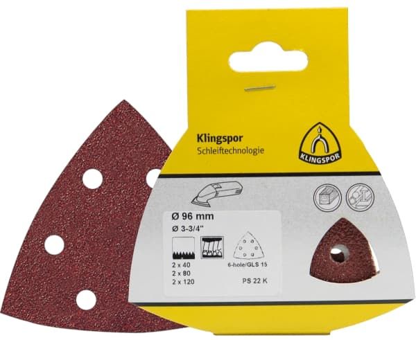Sandpapirsett for eksentersliper Klingspor; PS 22 K; GLS 5; 150 mm; K40/80/120; 6 stk