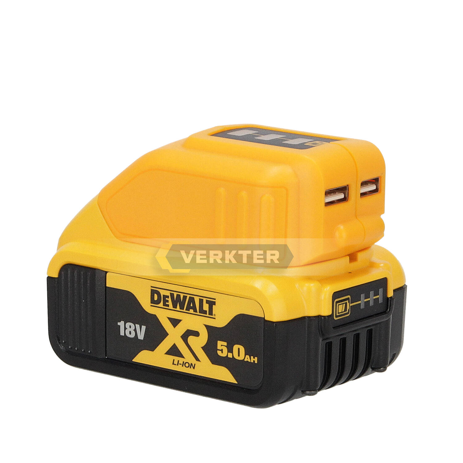 Batteriadapter Ahlio passer til DeWalt 12-18V -> USB (x2) Puhelinten akkujen lataamiseen