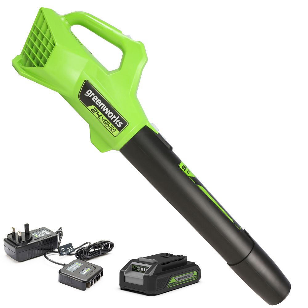 Batteridrevet løvblåser Greenworks G24ABK2; 24 V; 1x2,0 Ah batt.