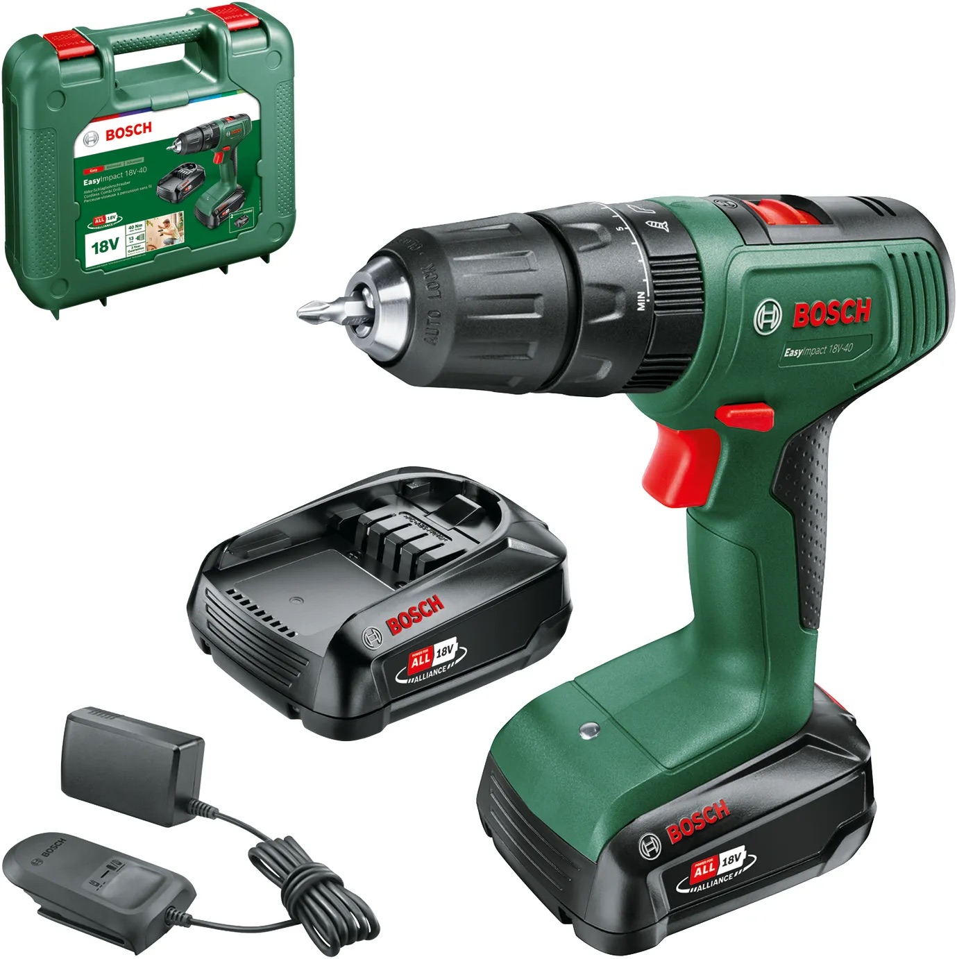 Slagdrill Bosch EasyImpact 18V-40; 18 V; 2x1,5 Ah batt.