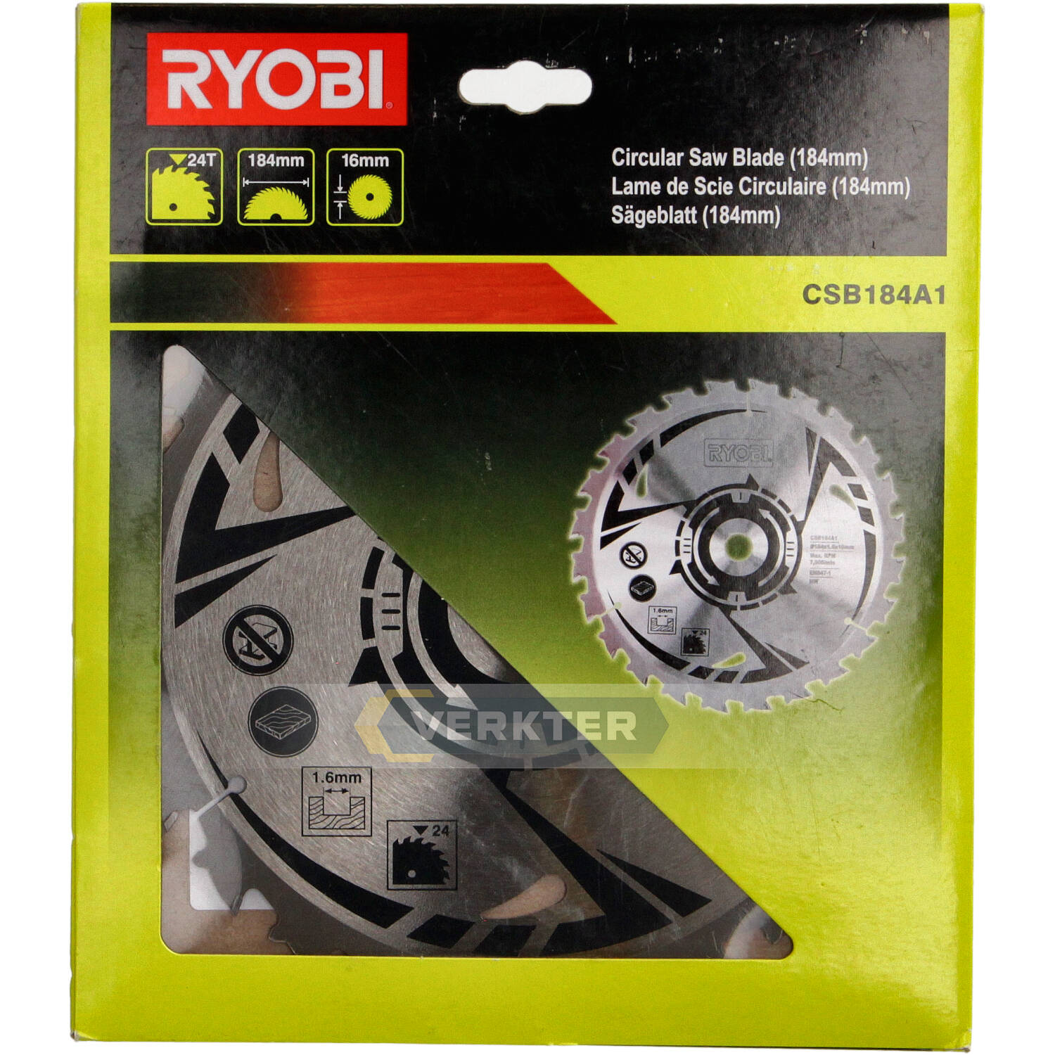 Sagblad for tre RYOBI; 184x1,6x16,0 mm; Z24