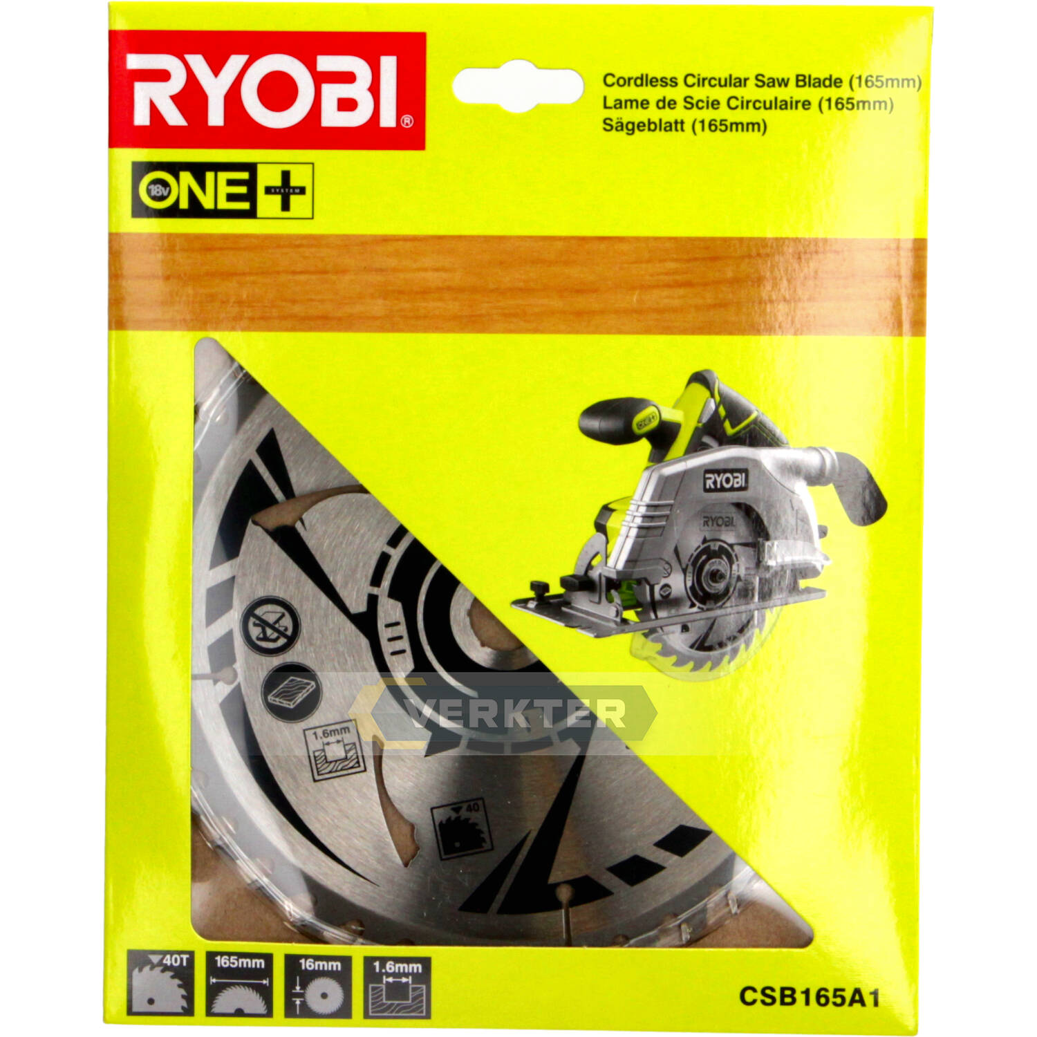 Sagblad for tre RYOBI; 165x1,6x16 mm; Z40