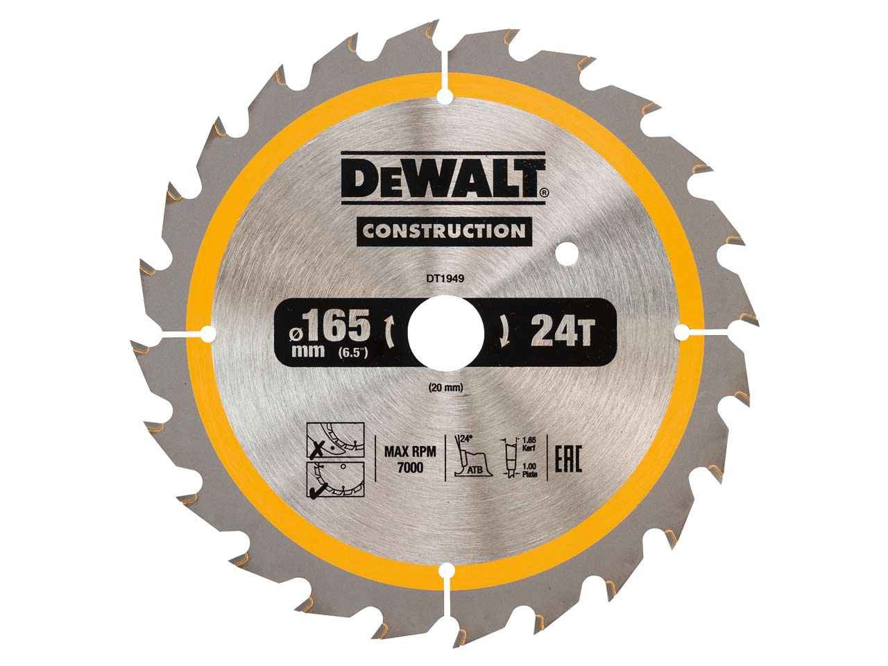 Sagblad for tre DeWalt; 165x1,86x20,0 mm; Z24; 20°