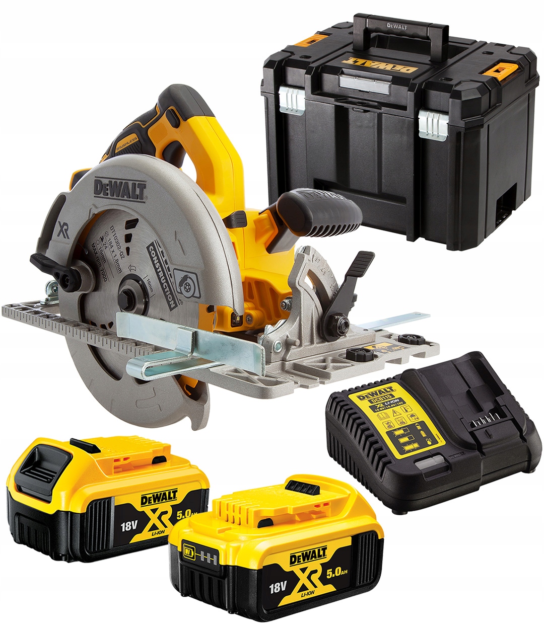Batteridrevet sirkelsag DeWalt DCS572P2-QW; 18 V; 2x5,0 Ah batt.