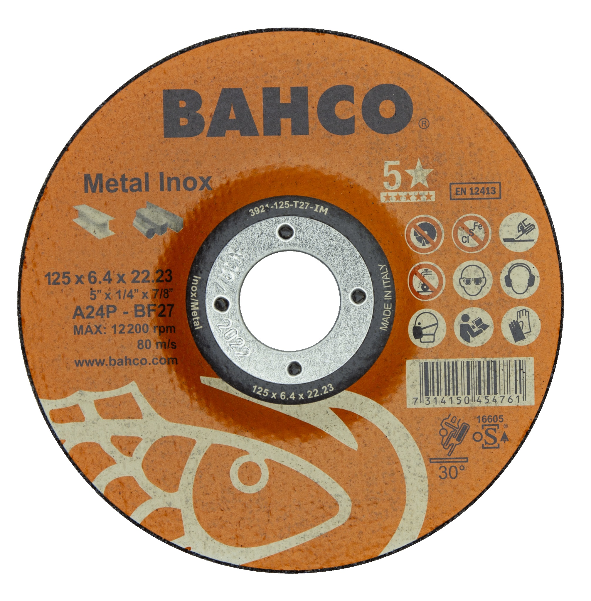 Slipeskive Bahco Metal Inox; 125x6,4 mm