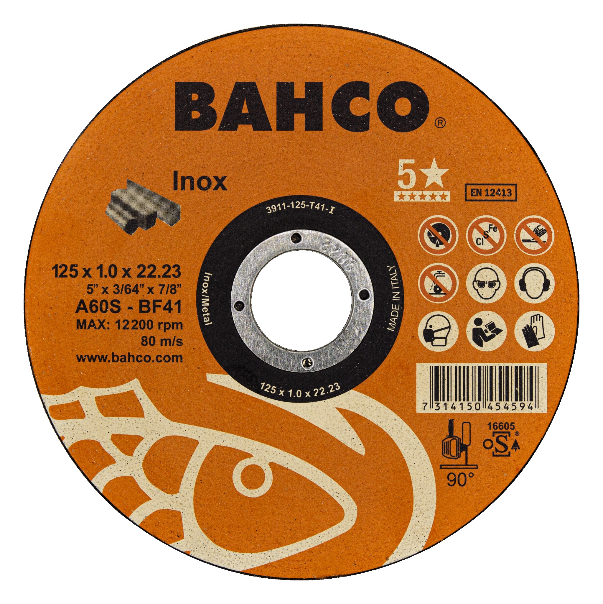 Abrasiv kappeskive Bahco Inox; 125x1 mm