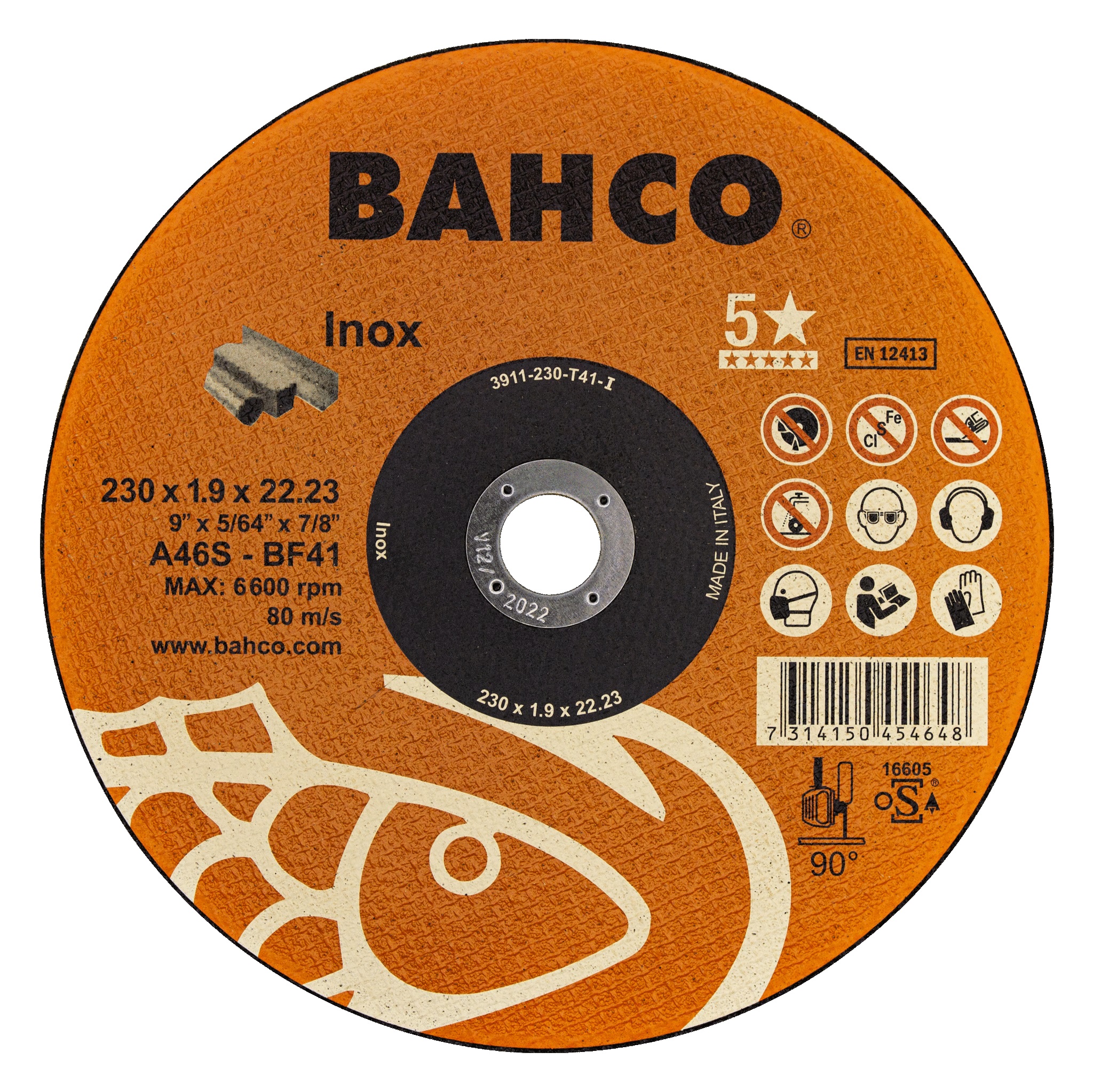 Abrasiv kappeskive Bahco Inox; 230x1,9 mm