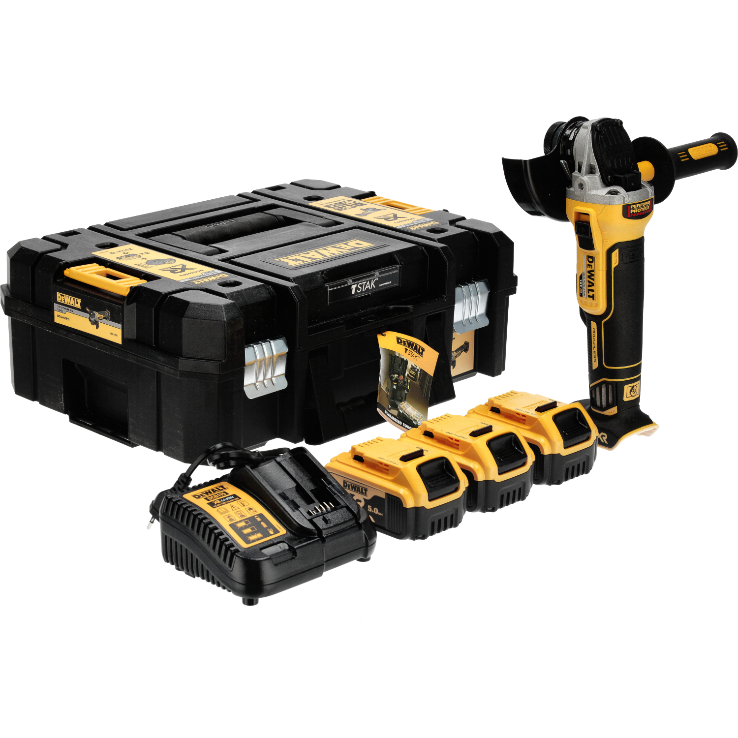 Vinkelsliper DeWalt DCG405P3-QW; 18 V; 3x5,0 Ah batt.