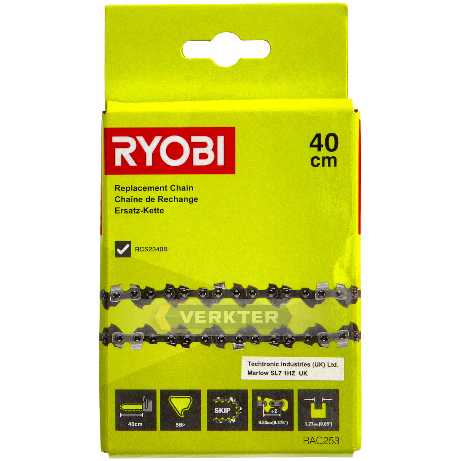 Sagkjede Ryobi RAC253 16''; 40 cm; 3/8''; 56; 1,3 mm