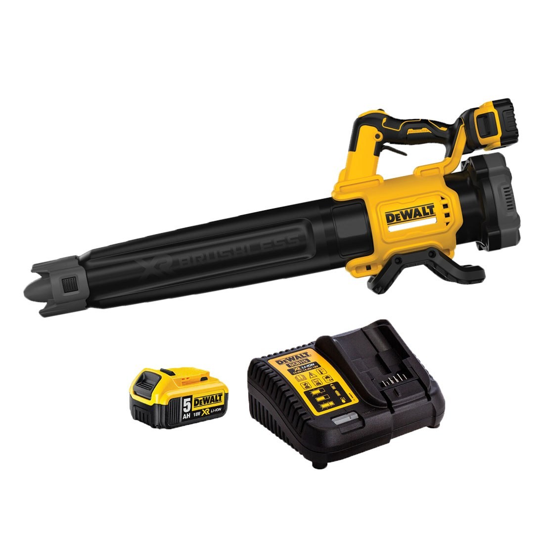 Batteridrevet løvblåser DeWalt DCMBL562P1-QW; 18 V; 1x5,0 Ah batt.