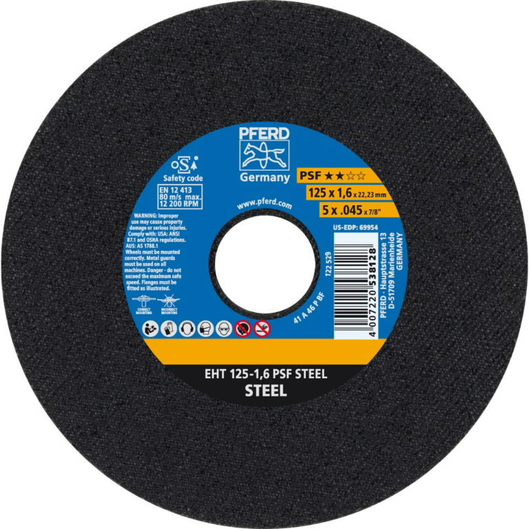 Abrasiv kappeskive Pferd PSF Steel; 125x1,6x22,23 mm