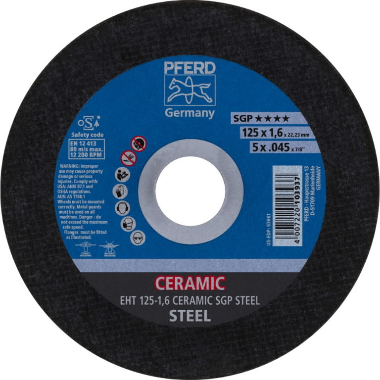 Abrasiv kappeskive Pferd SGP CeramicsSteel; 125x1,6x22,23 mm