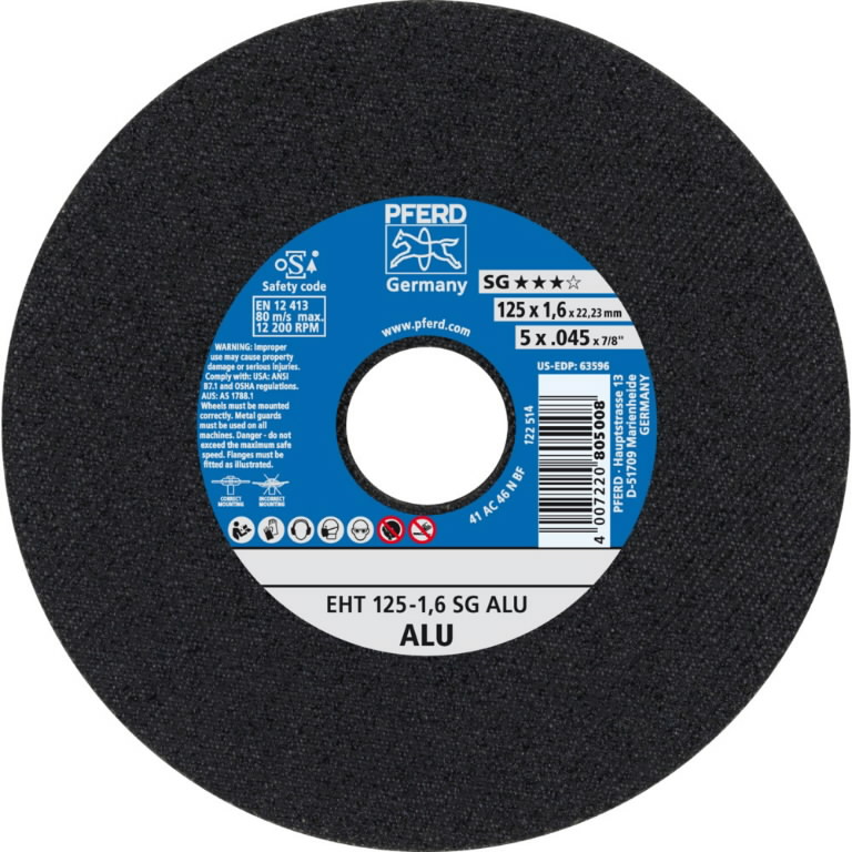 Abrasiv kappeskive Pferd SG Alu; 125x1,6x22,23 mm