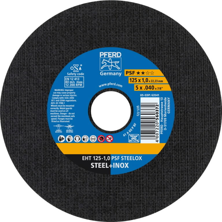 Abrasiv kappeskive Pferd PSF Steelox; 125x1x22,23 mm