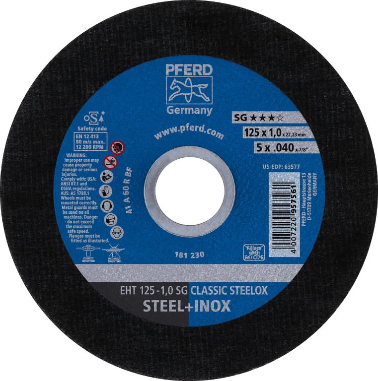 Abrasiv kappeskive Pferd SG Classic Steelox; 125x1x22,23 mm