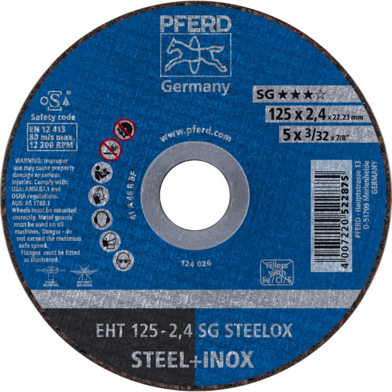 Abrasiv kappeskive Pferd SG Steelox; 125x2,4x22,23 mm