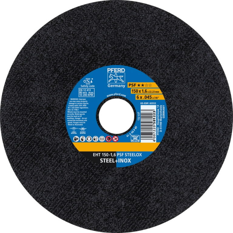 Abrasiv kappeskive Pferd PSF Steelox; 150x1,6x22,23 mm