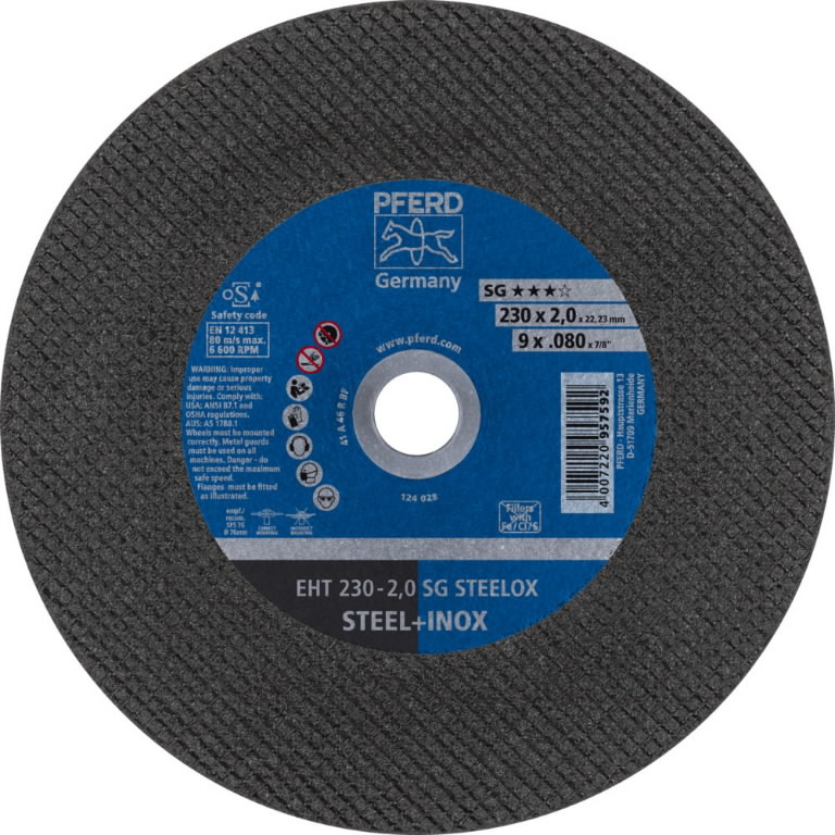 Abrasiv kappeskive Pferd SG Steelox; 230x2x22,23 mm