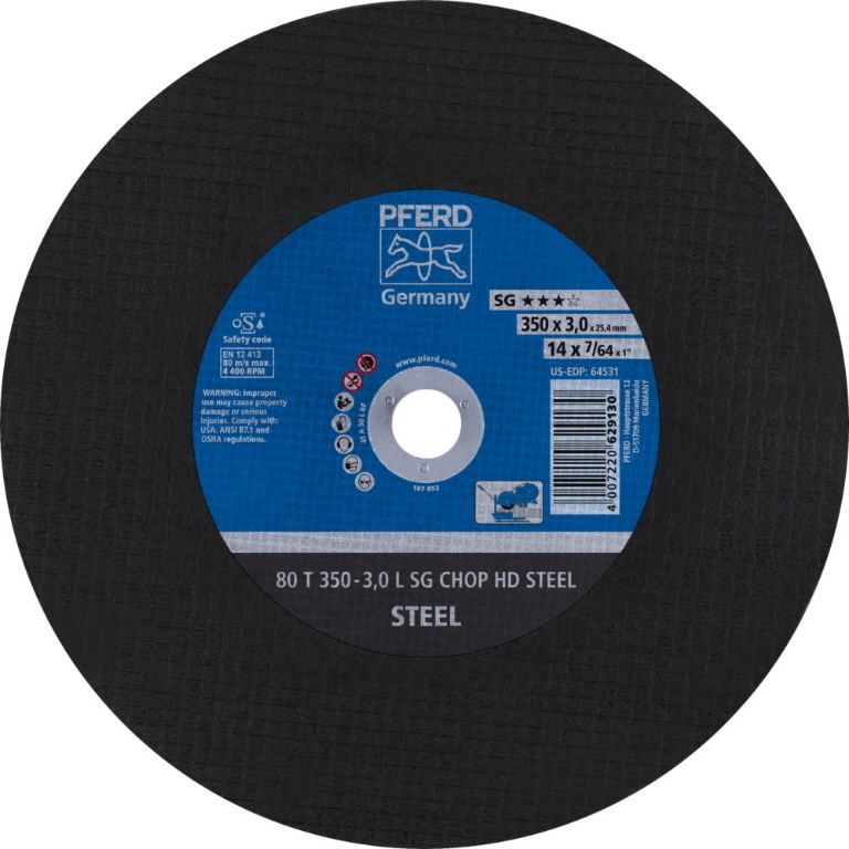 Abrasiv kappeskive Pferd Chop Steel L SG HD Steel; 350x3x25,4 mm