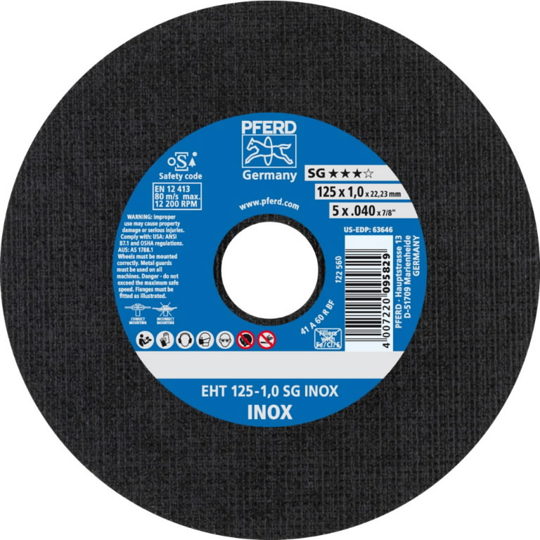 Abrasiv kappeskive Pferd SG Inox EHT; 125x1x22,23 mm